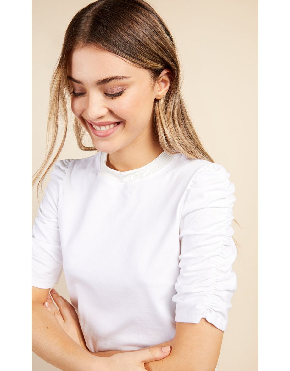 Ruched sleeve t shirt online