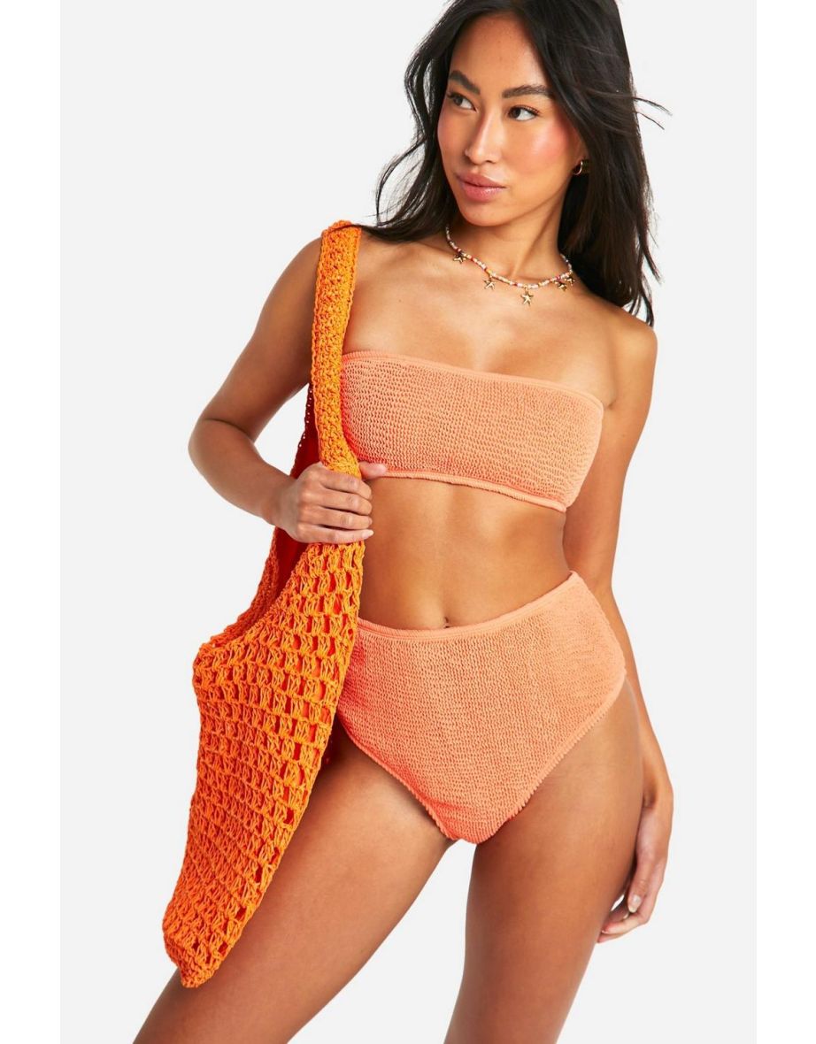 Premium Crinkle Bandeau Tube Bikini Top - coral