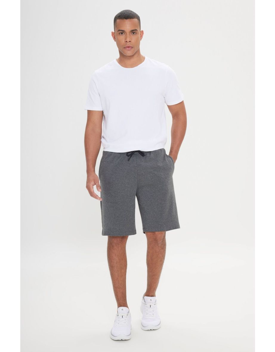 Men's Anthracite-melange Standard Fit Daily Comfortable Sports Knitted Shorts