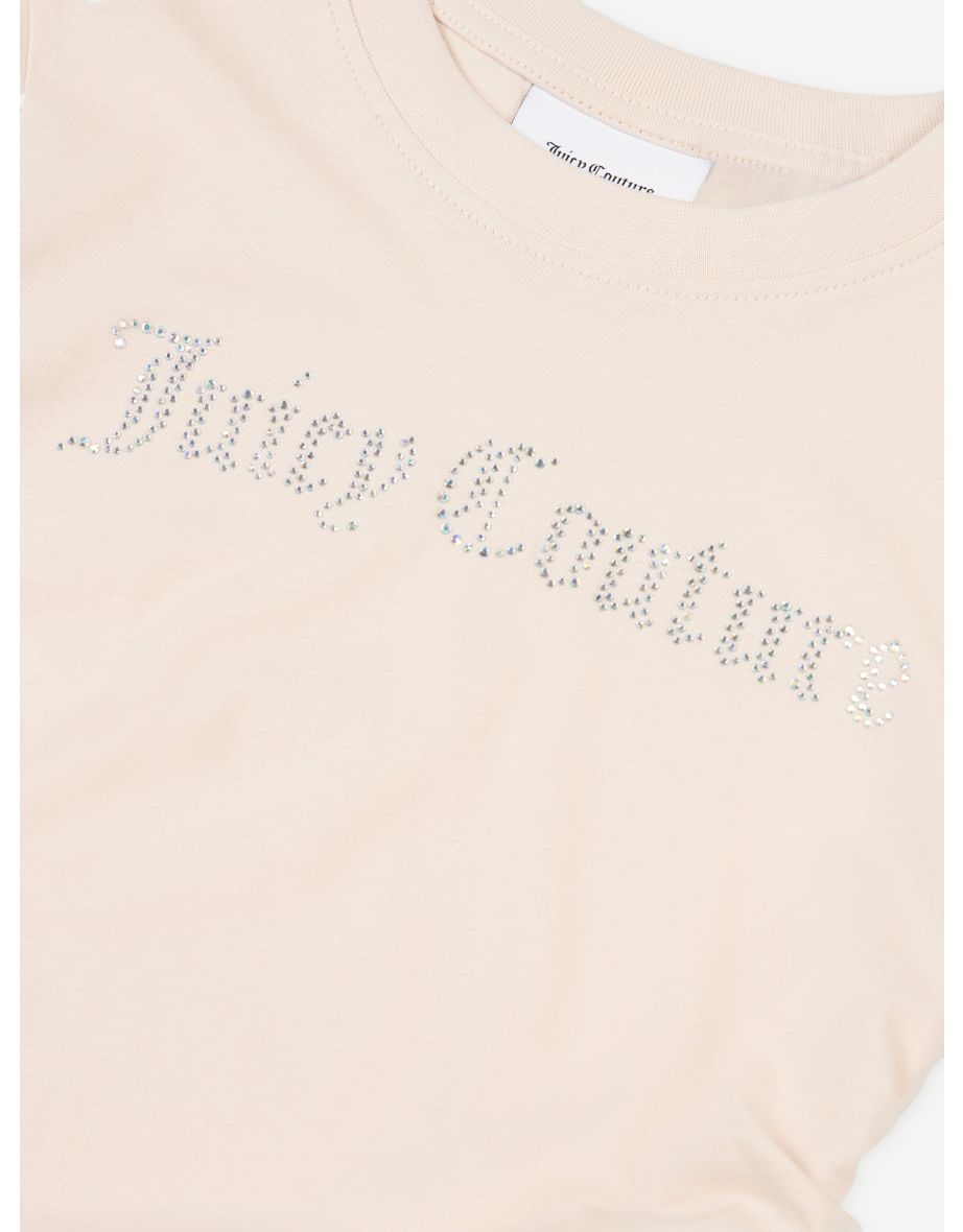 Girls Diamante Logo T-Shirt in Beige - 3