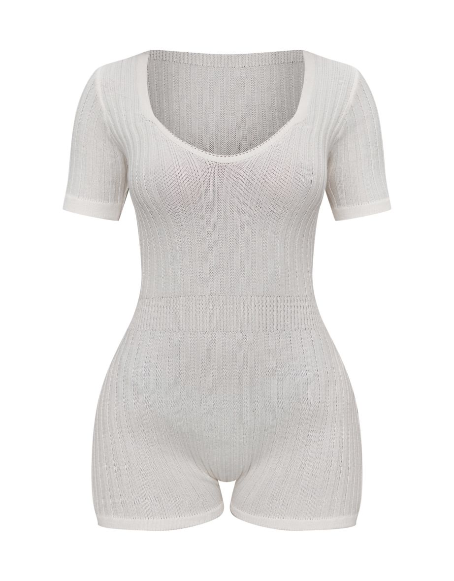 Petite Cream Short Sleeve Knitted Playsuit - 4