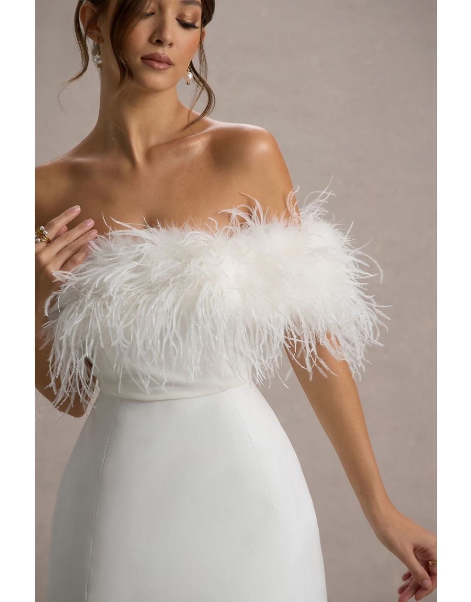 Palace | White Bardot Mini Dress With Feather Trim - 5