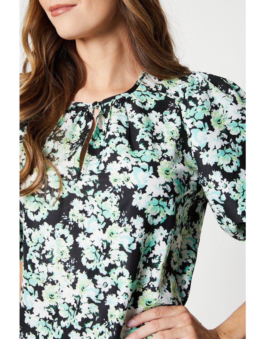 Floral Print Voile Puff Sleeve Top - 3