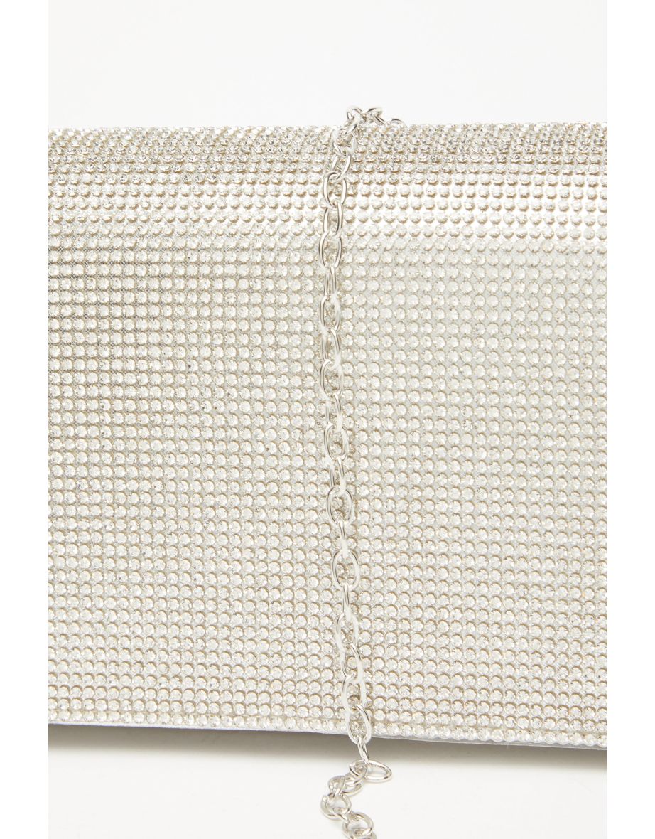 Silver Diamante Clutch Bag - 4