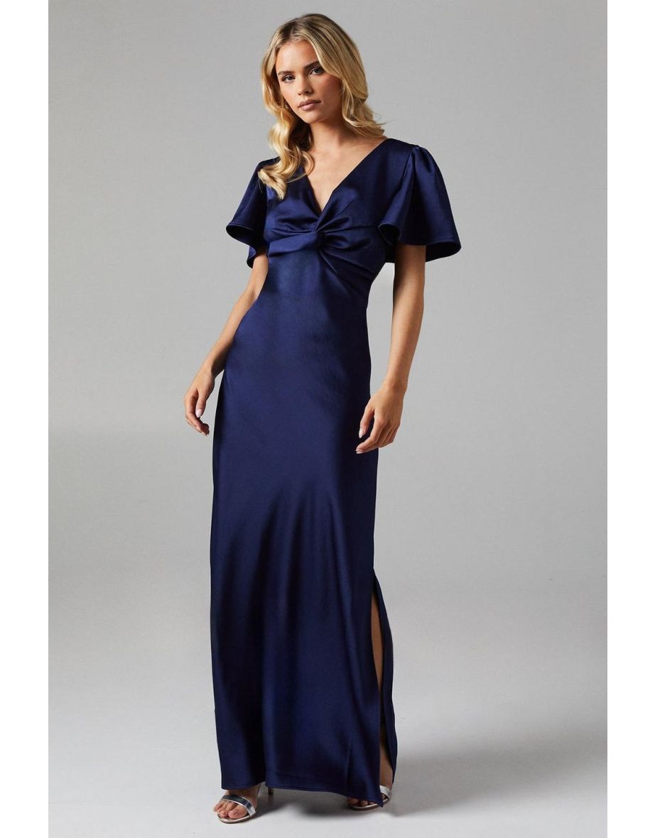 Petite Twist Front Angel Sleeve Maxi Bridesmaids Dress