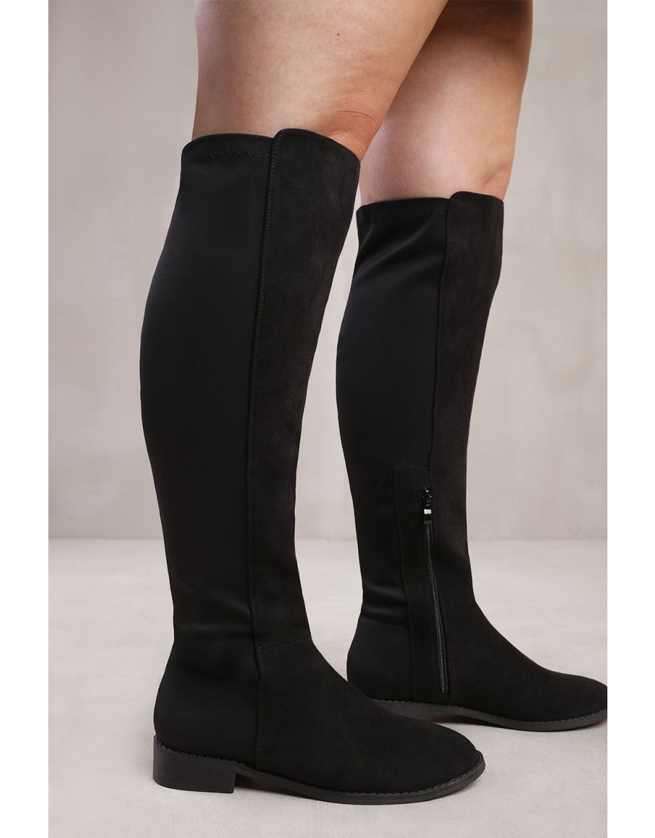 DIEM STRETCH WIDE CALF OVER THE KNEE BOOTS IN WIDE E FIT IN BLACK SUEDE