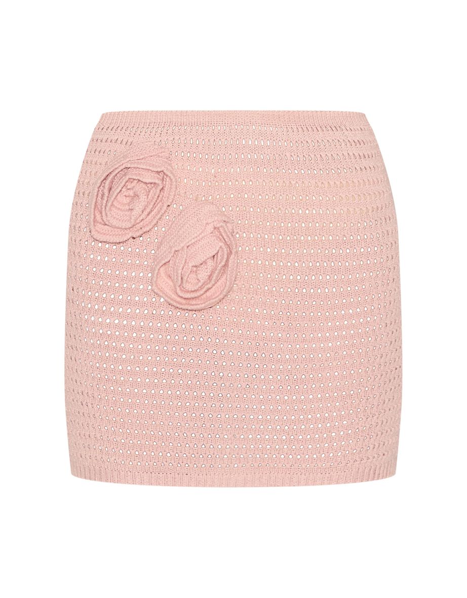 Dusty Pink Flower Applique Crochet Mini Skirt - 5