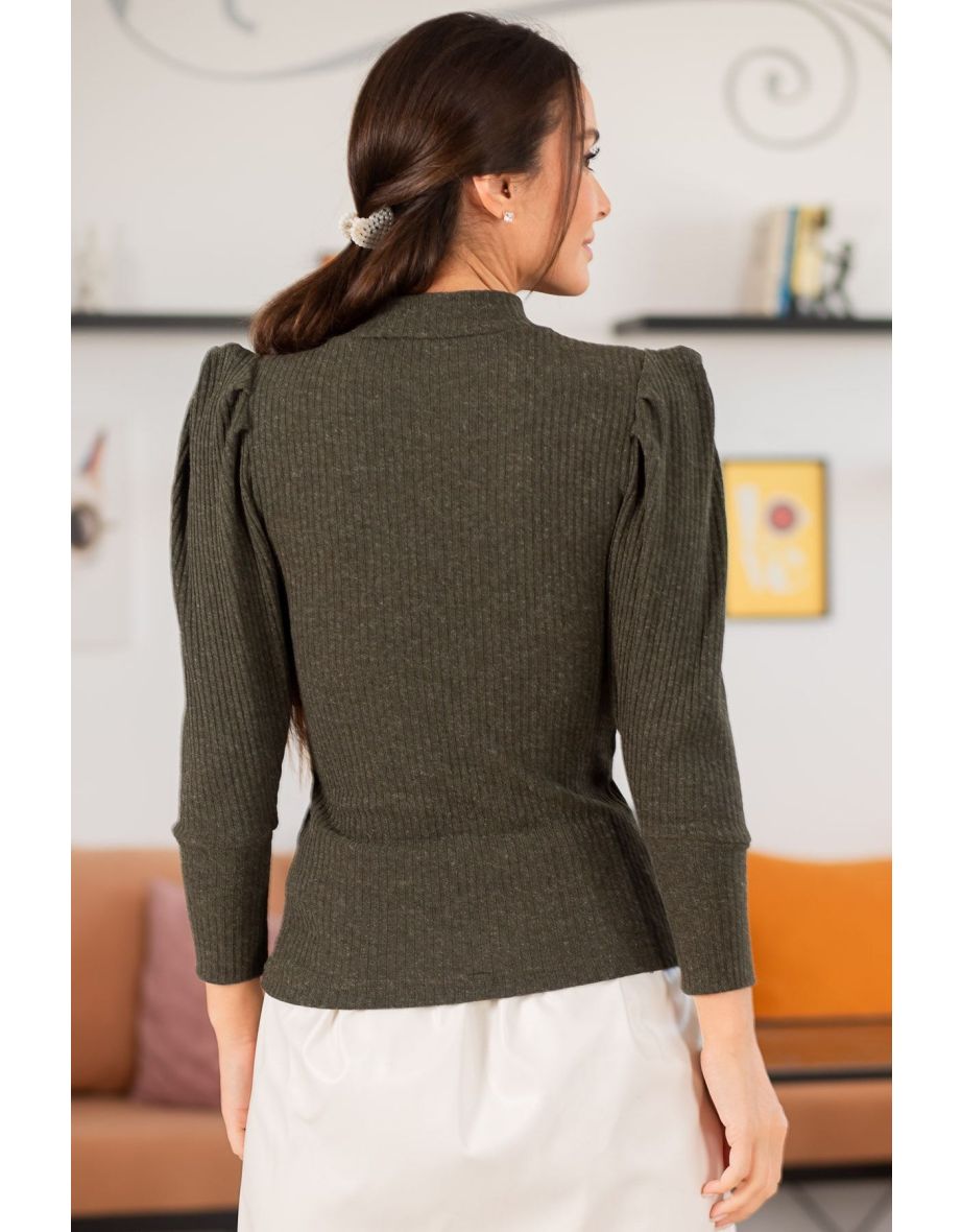 Women's Khaki Watermelon Sleeve Knitwear Sweater - 3