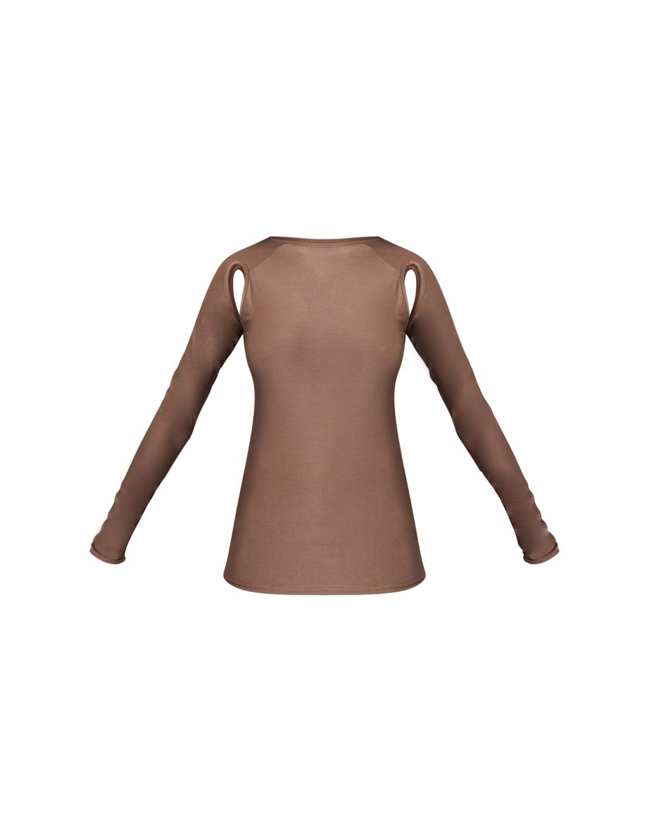 Tall Taupe Long Sleeve Cut Out Front Top - 4