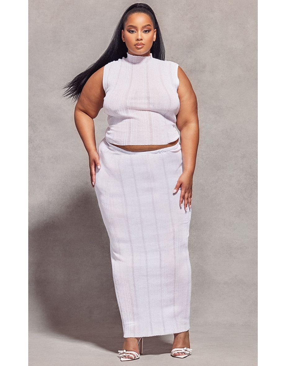 Shop Designed by Naomi Campbell Plus White Sheer Knit Crop Top Online in Oman VogaCloset