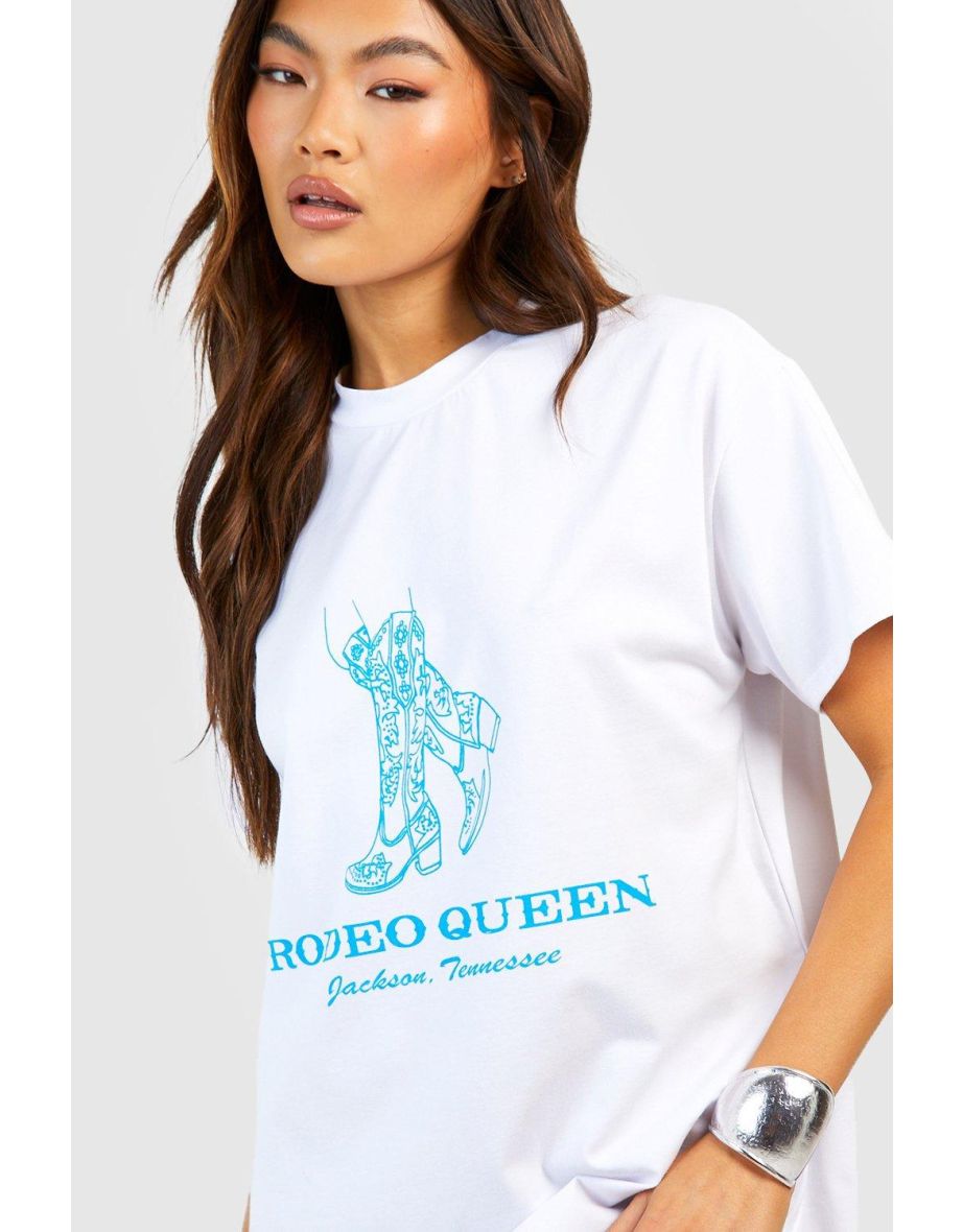 Rodeo Queen Slogan Oversized T-shirt Dress - white - 3