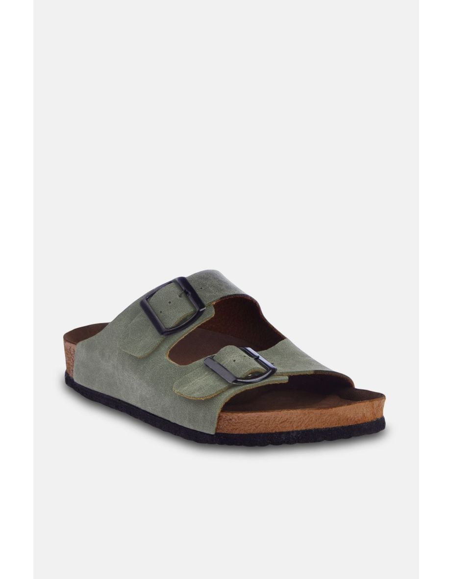 Khaki Double Buckle Women's Slippers