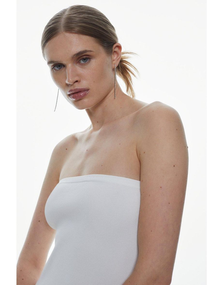 Viscose Blend Sheer Knit Bandeau Pleated Skirt Midaxi Dress - 2