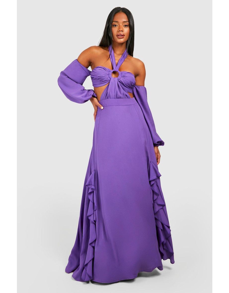 Shop Halterneck Cut Out Chiffon Maxi Dress purple Online in Qatar VogaCloset