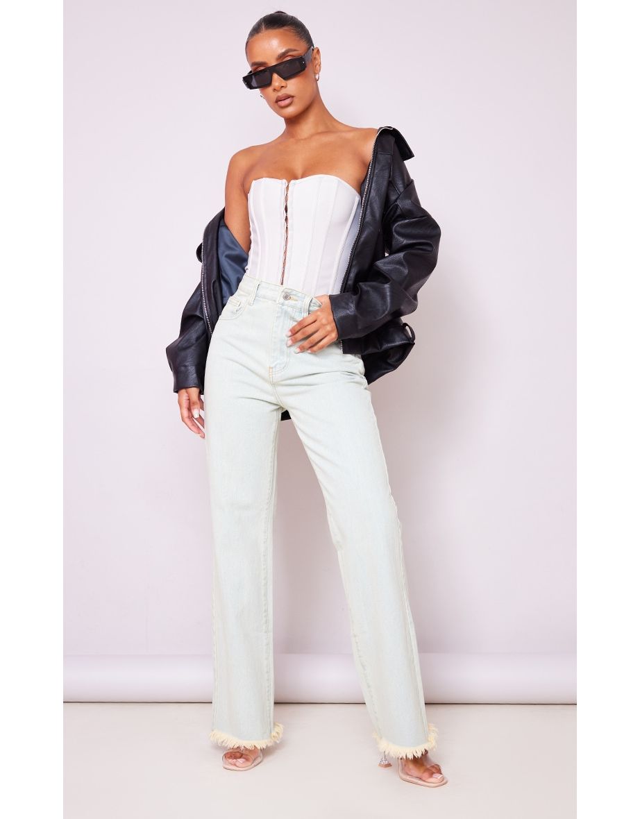 Frayed hem hotsell wide leg jeans