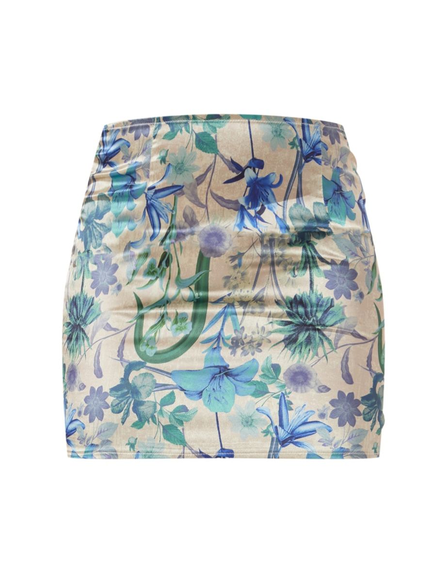 Teal Floral Print Satin Micro Mini Skirt - 5