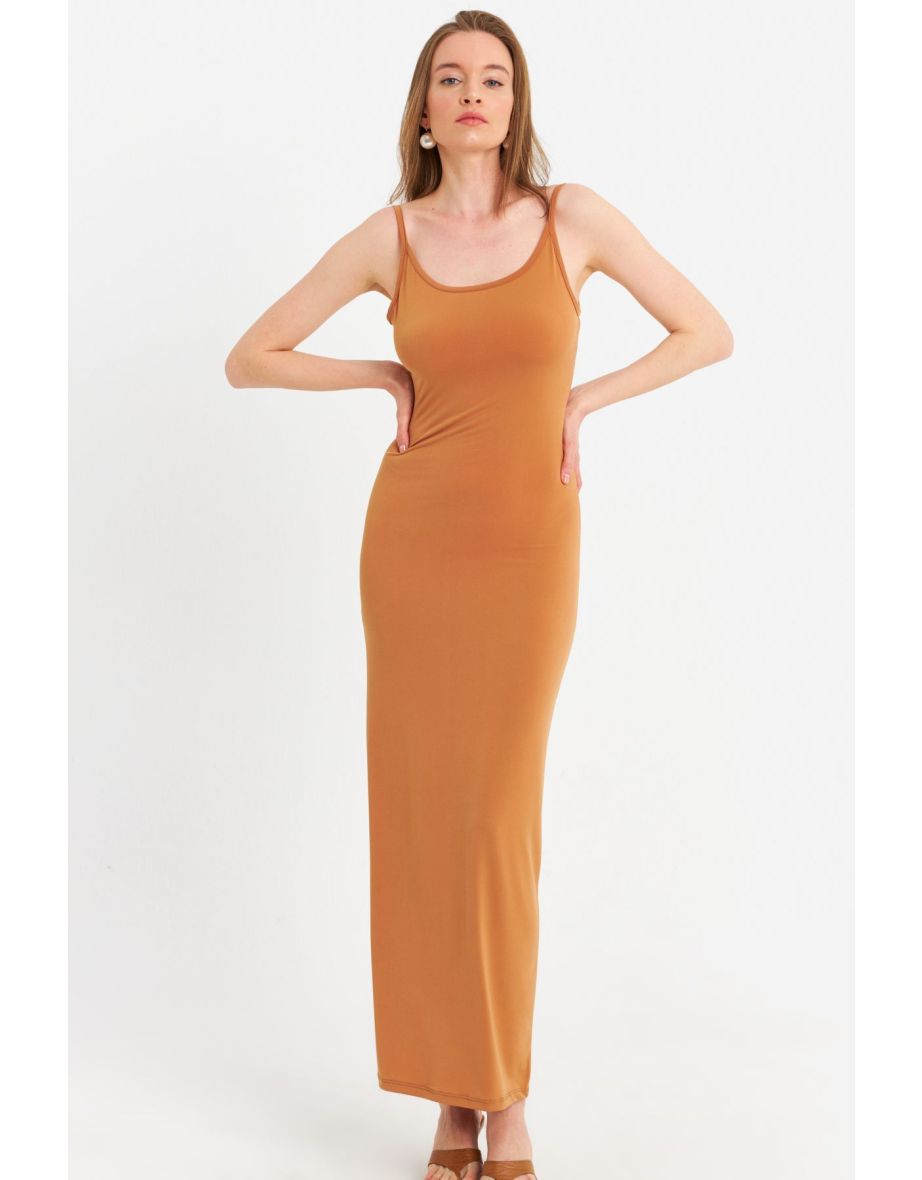 Women's Mustard Adjustable Strap Maxi Dress
