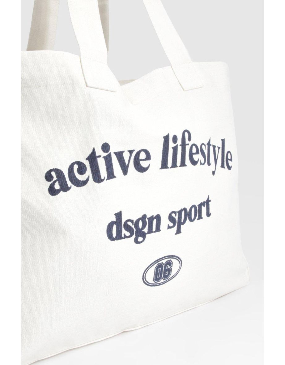 Active Lifestyle Oversized Canvas Tote Bag - cream - 3