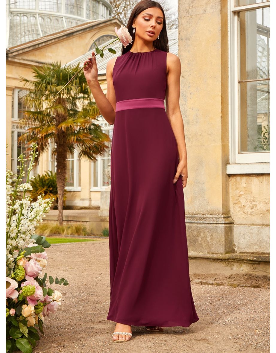 Cut-Out Bow Back Maxi Dress in Wine