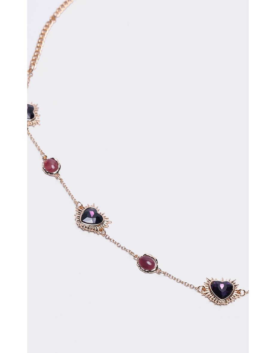 Purple Heart And Jewel Detail Belly Chain - 2