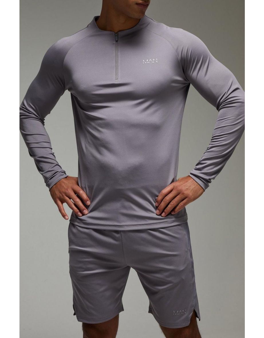 Man Active Crew Neck 1/4 Zip Short Tracksuit - grey - 2