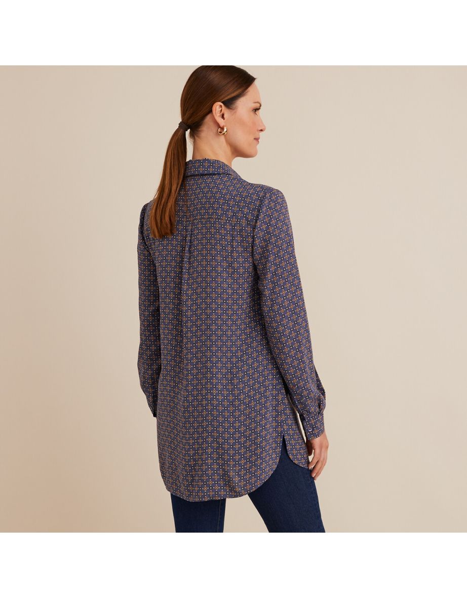 Floral Print Fitted Tunic with Long Sleeves - 3