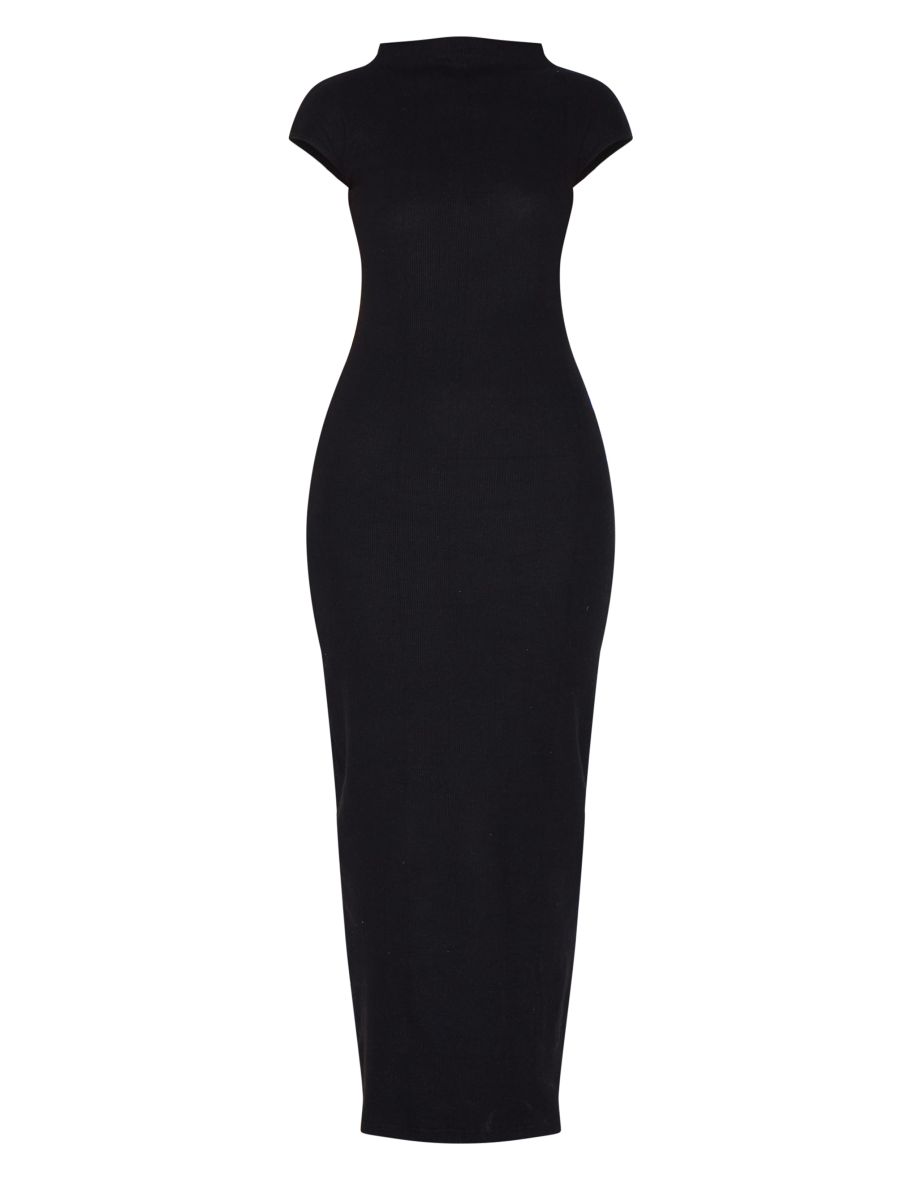 Black High Neck Cap Sleeve Maxi Dress - 4