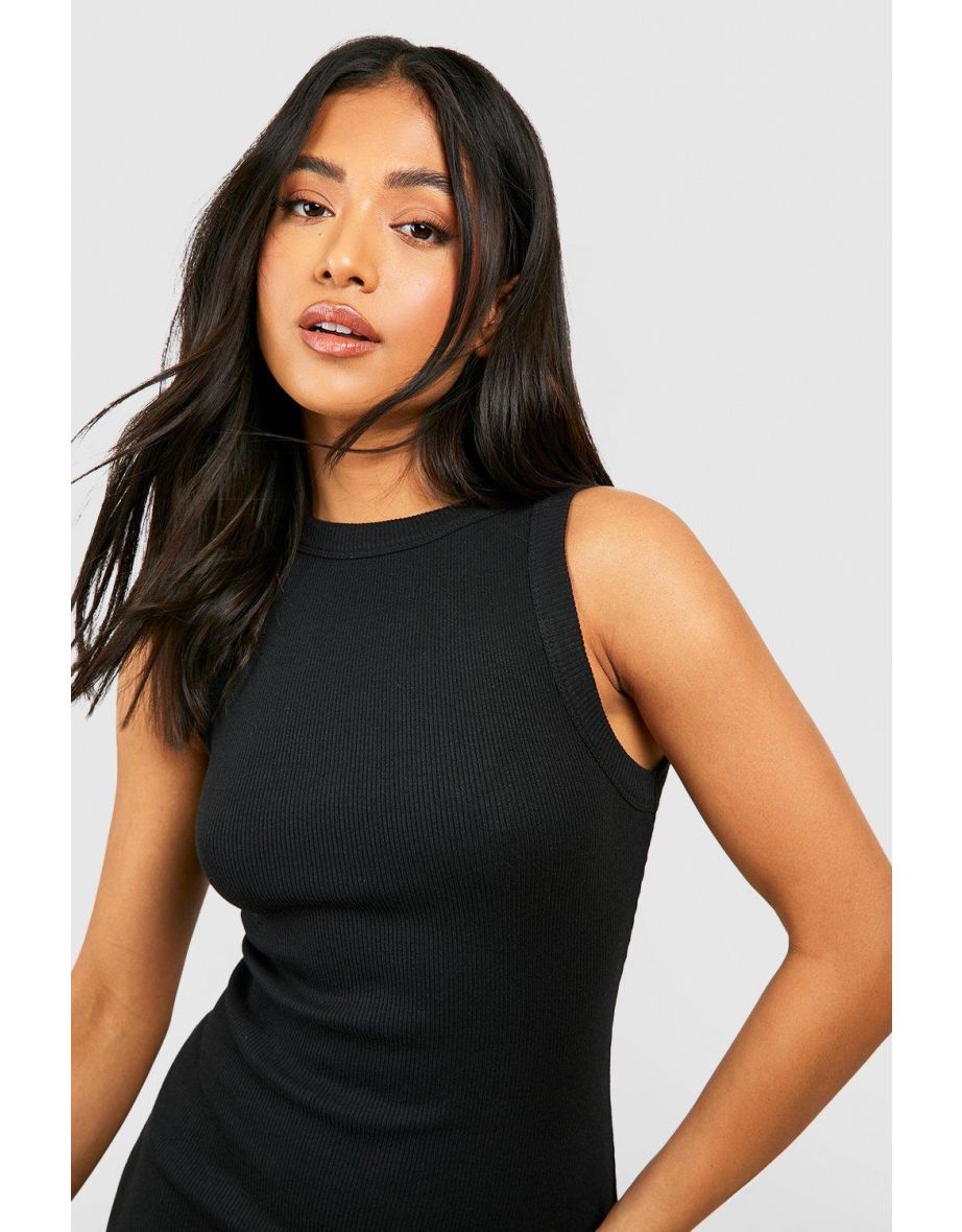Petite Premium Rib Slash Neck Maxi Dress - black - 3