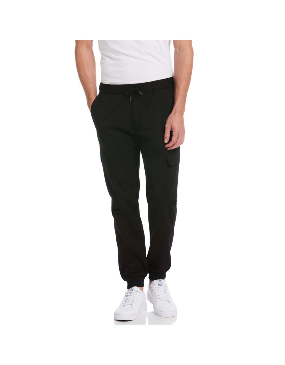 Men's Original Penguin Tapered Fit Drawstring Cargo Pants in Black