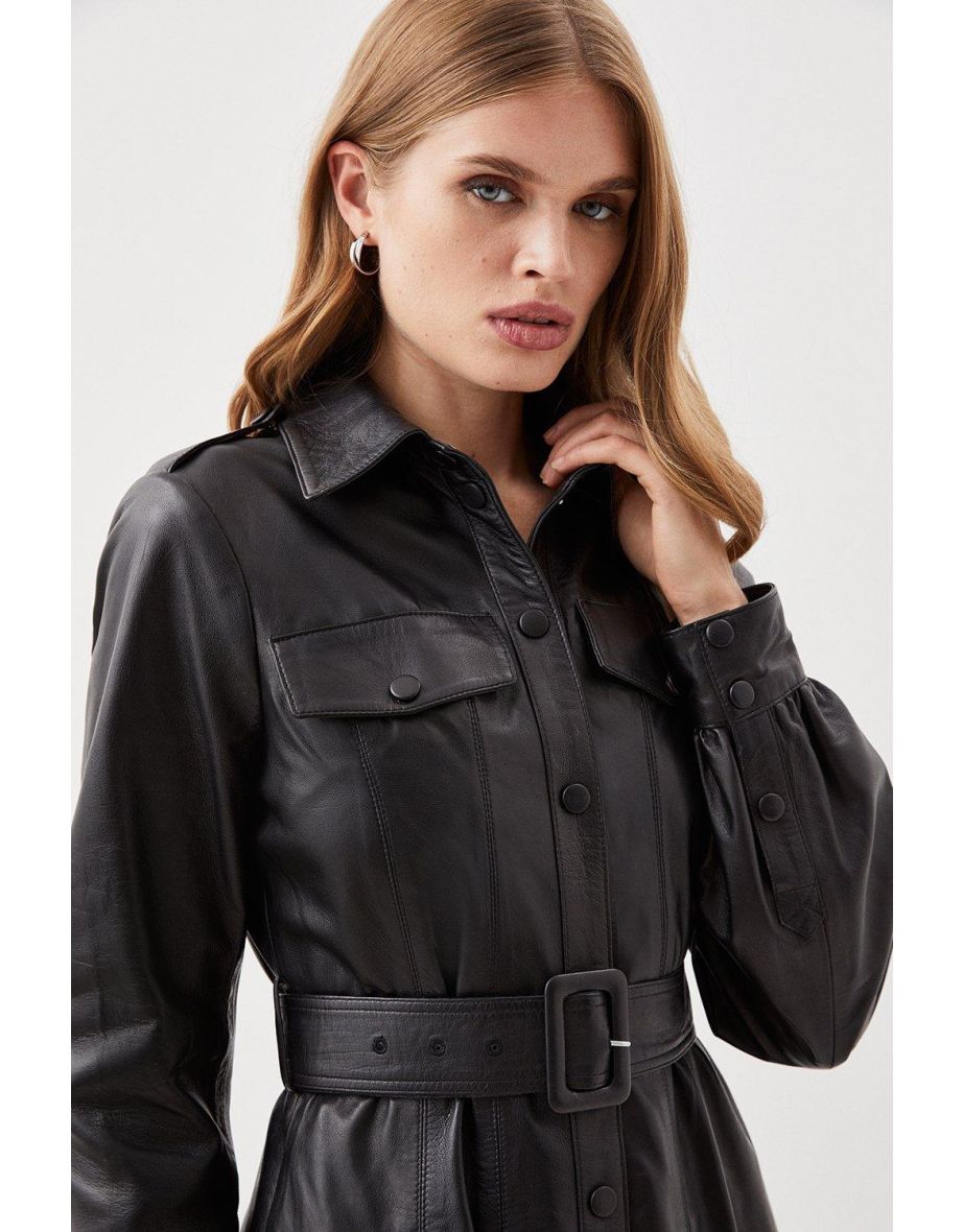 Lydia Millen Leather Belted Shirt Dress - 2