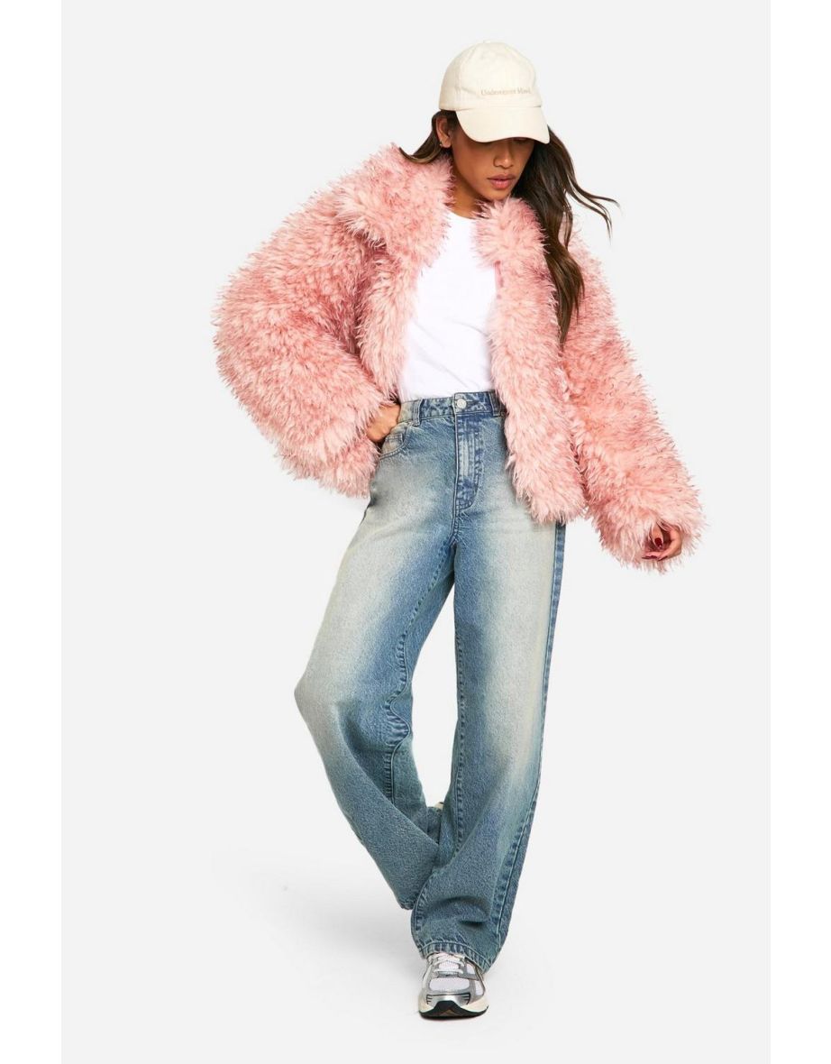 Shaggy Faux Fur Coat - pink