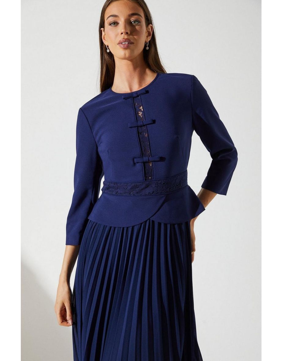 Crepe Pleat Lace Dress - 3