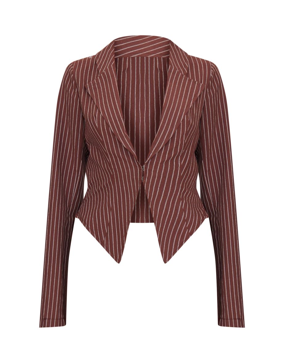 Chocolate Striped Plunge Hook & Eye Shirt - 4