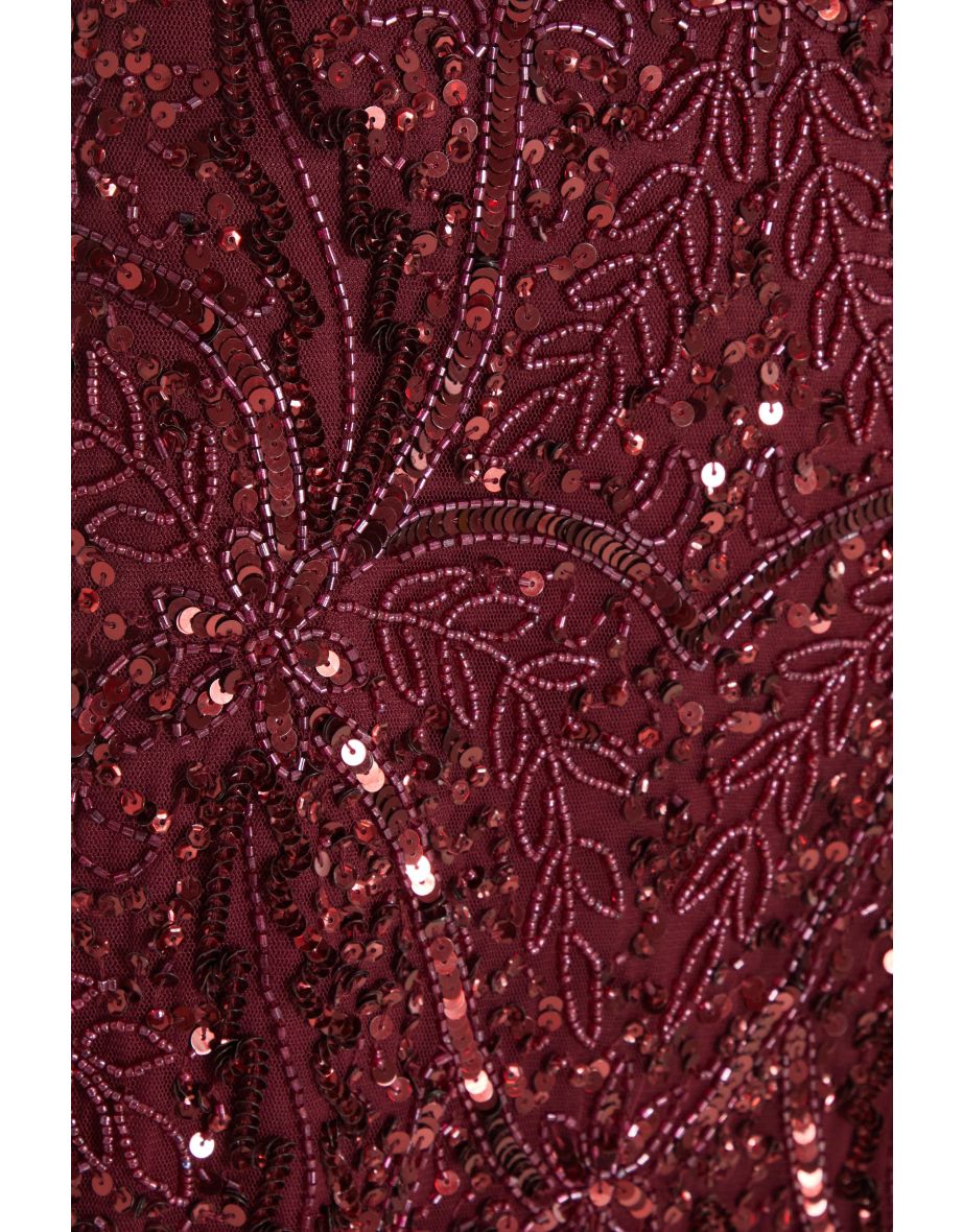 Red Sequin Embroidered Maxi Dress - 5