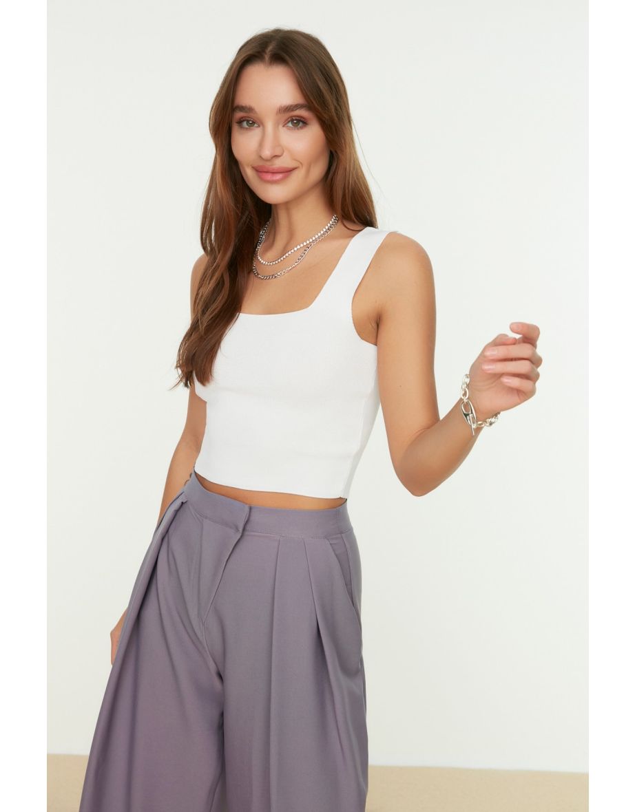 Ecru Thick Straps Sleeveless Tank Top