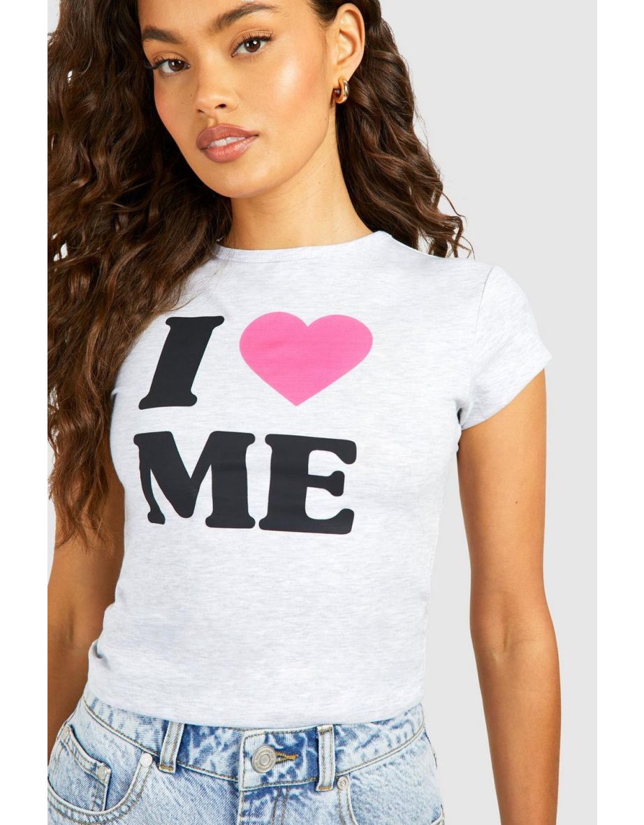 I Heart Me Printed Cap Sleeve Baby Tee - grey marl - 3