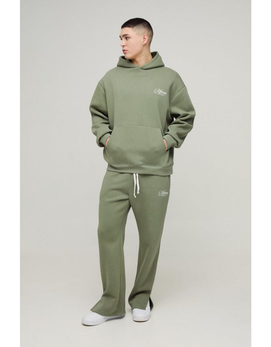 330gsm Oversized Script Hooded Split Hem Tracksuit - khaki