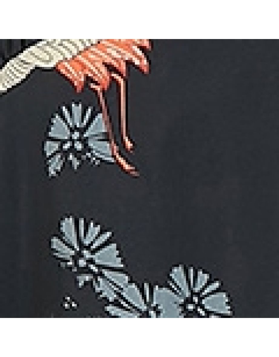 Yumi Black Crane Print Kimono Midi Dress - 4