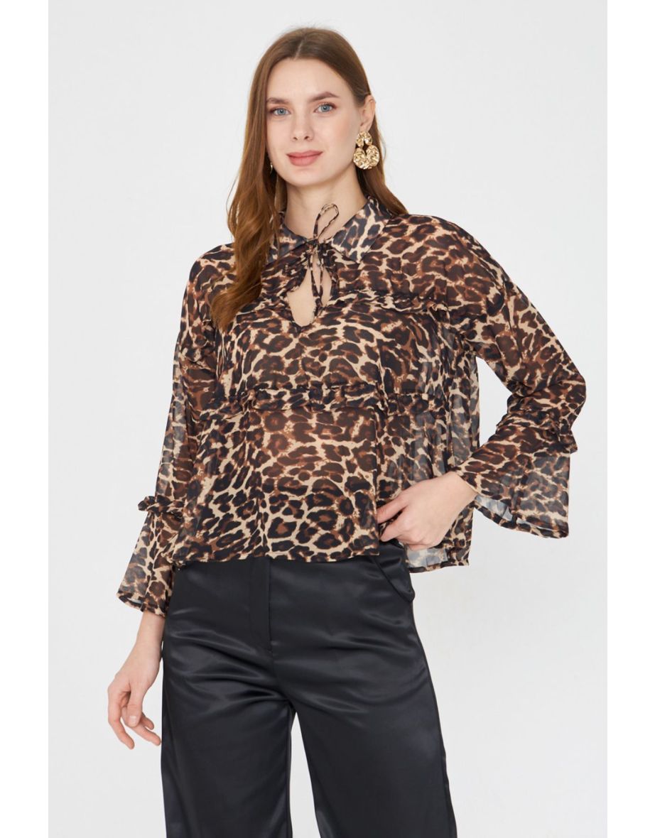Multicolored Leopard Print Chiffon Blouse