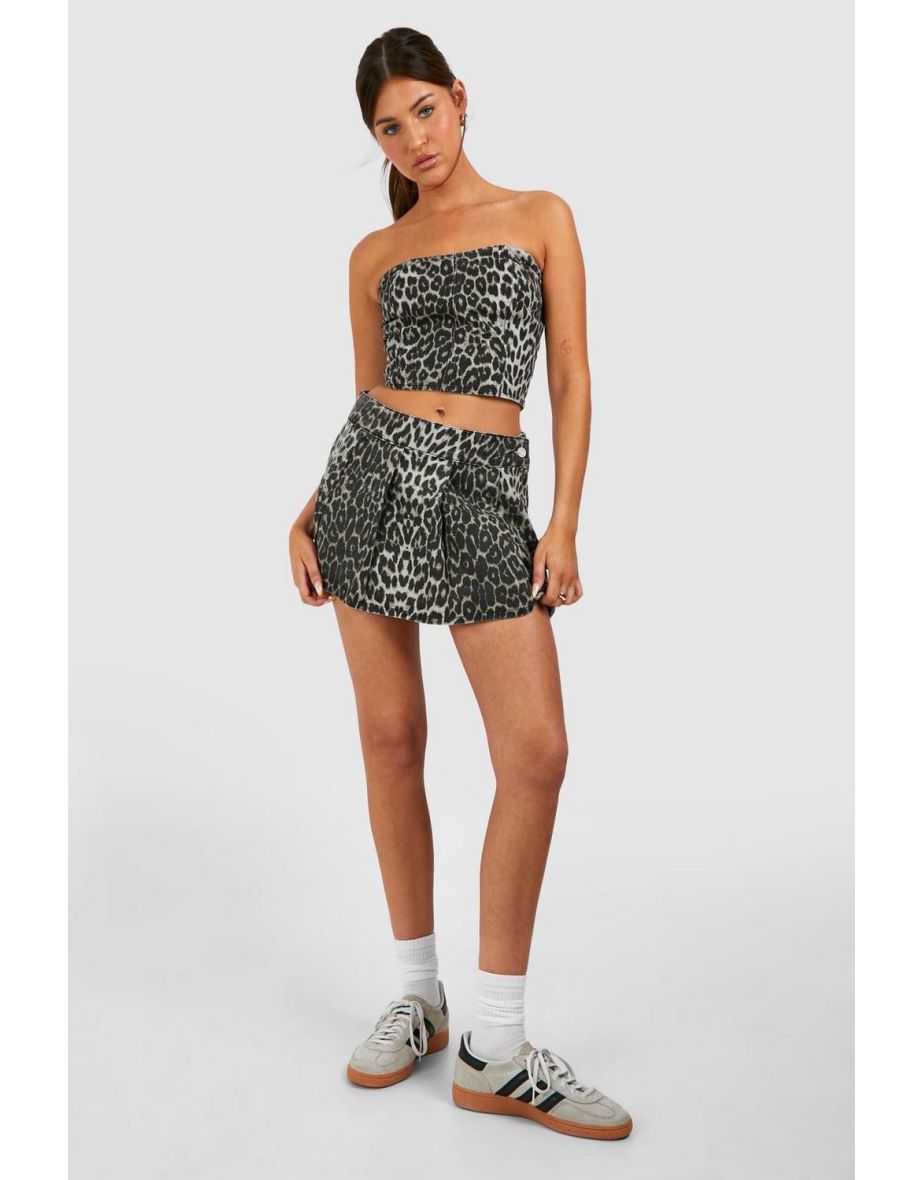 Shop Leopard Print Pleated Denim Tennis Skirt brown Online in Oman VogaCloset