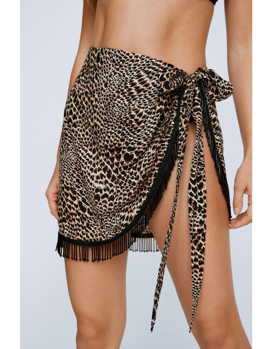 Animal Crinkle Beaded Cover Up Sarong - 3