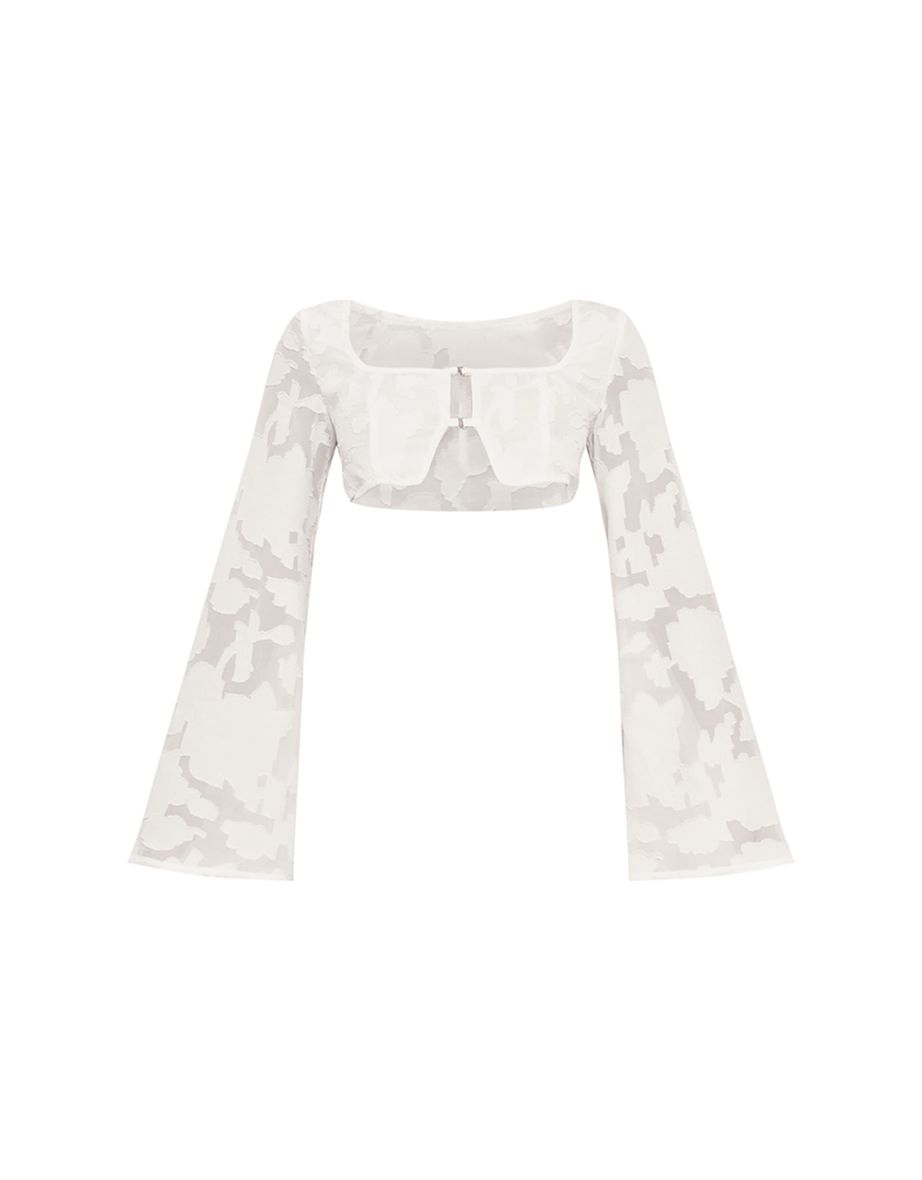 Petite White Textured Extreme Open Crop Top - 4