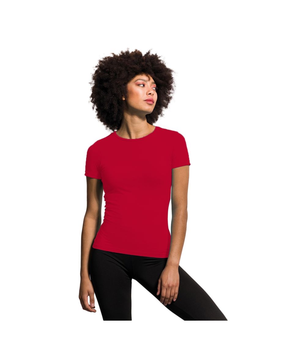 Skinni Fit Womens/Ladies Feel Good Stretch Short Sleeve T-Shirt - Heather Red - 1