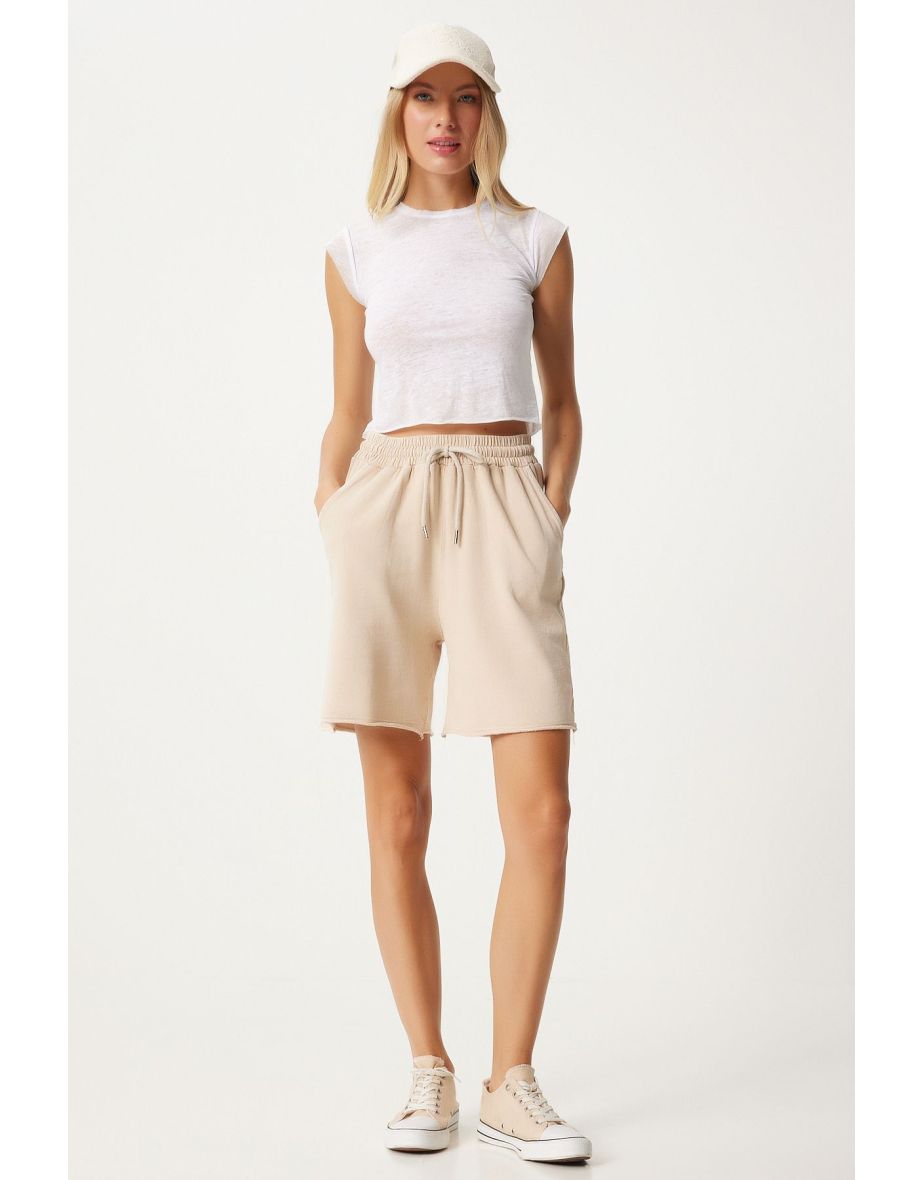 Women's Cream Wash Knitted Tracksuit Shorts