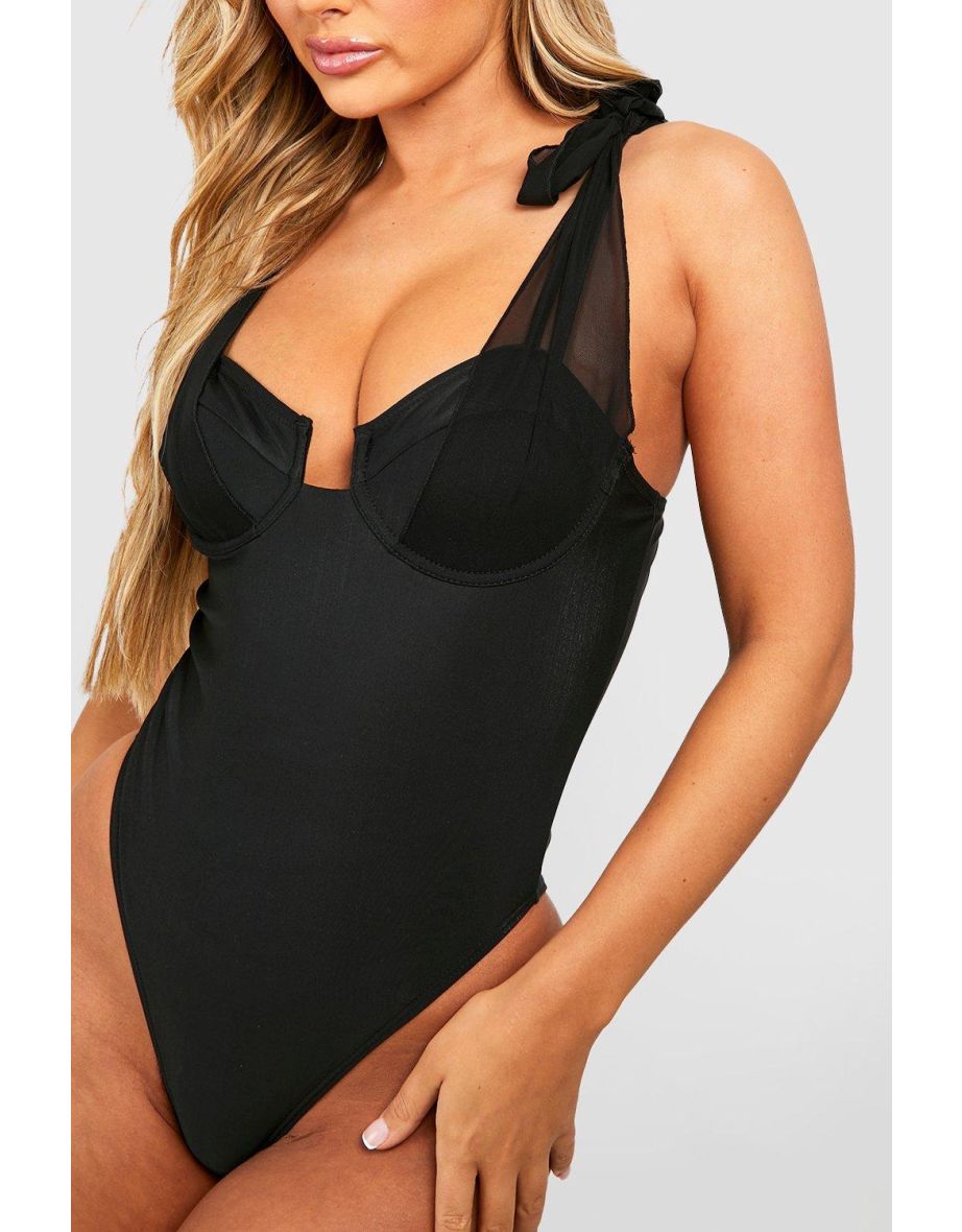 Tie Shoulder Underwired Swimsuit - black - 1
