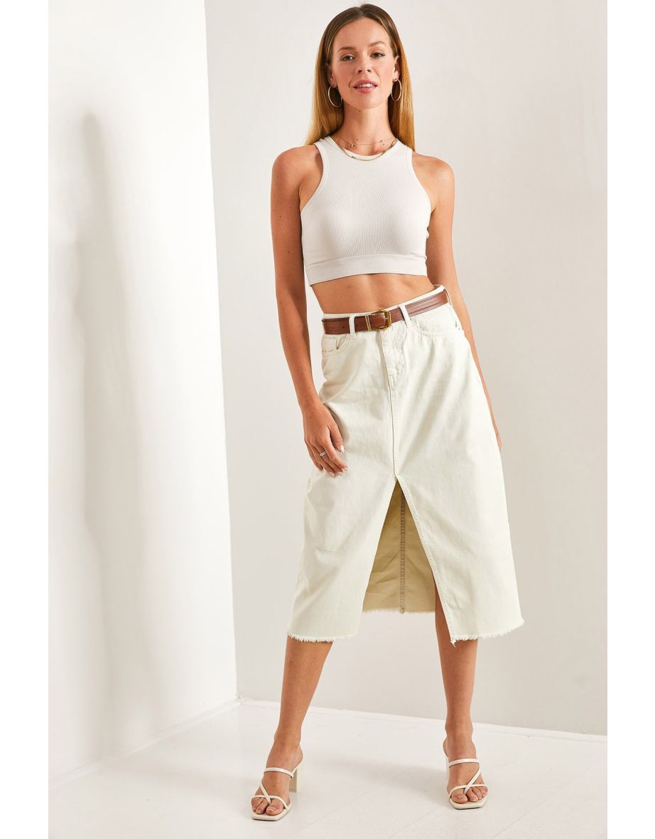 Women's Laser Cut Slit Denim Skirt