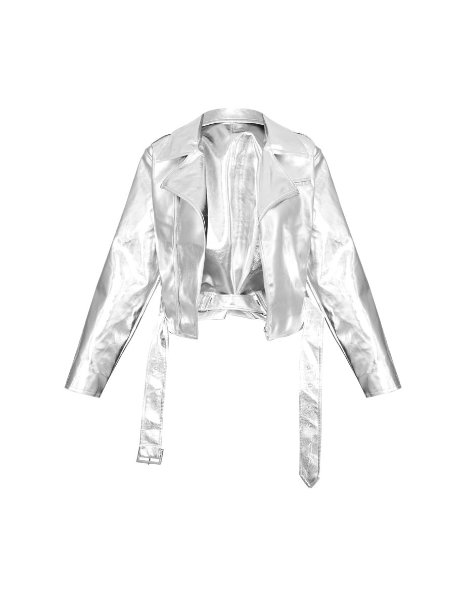 Silver Metallic Biker Jacket - 4