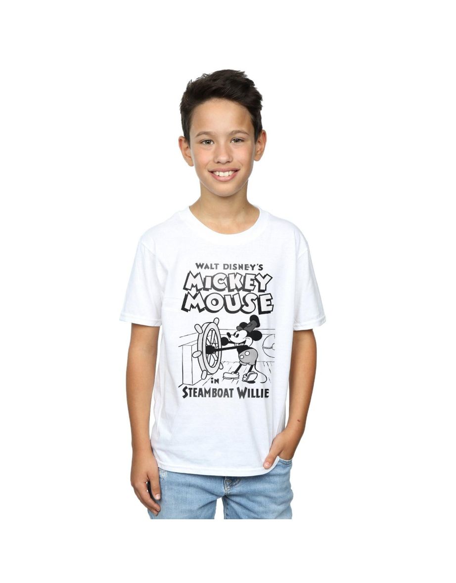 Disney Boys Mickey Mouse Steamboat Willie T-Shirt - White