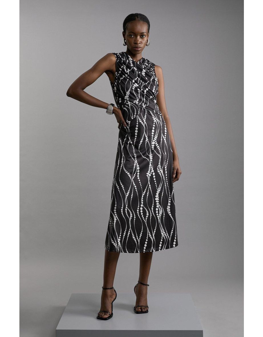 Abstract Spot Jersey Crepe Cross Front Maxi Dress
