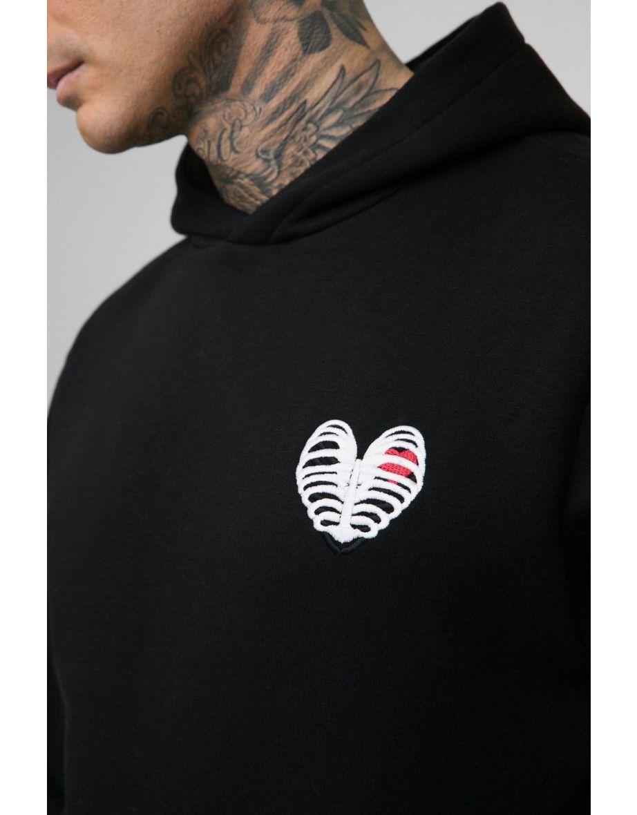 Tall Ribcage Embroidered Hoodie - black - 2